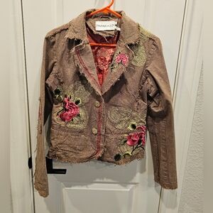Paparazzi Brown Floral Embroidered Women's Jacket